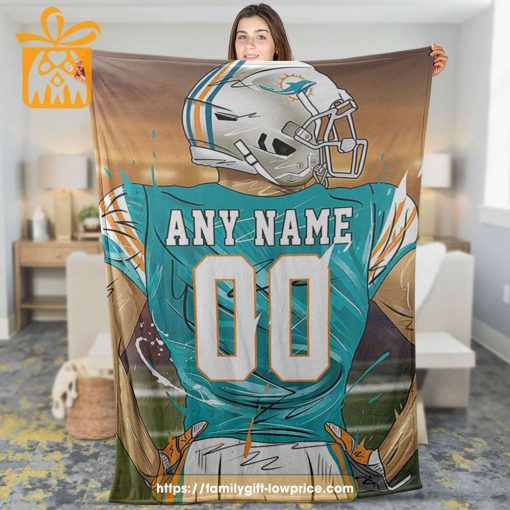 Custom Miami Dolphins Blanket – Personalized NFL Name & Number Gift