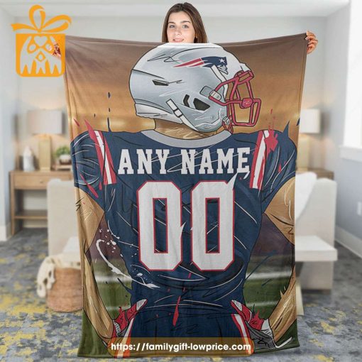 Custom New England Patriots Blanket – Personalized NFL Name & Number Gift