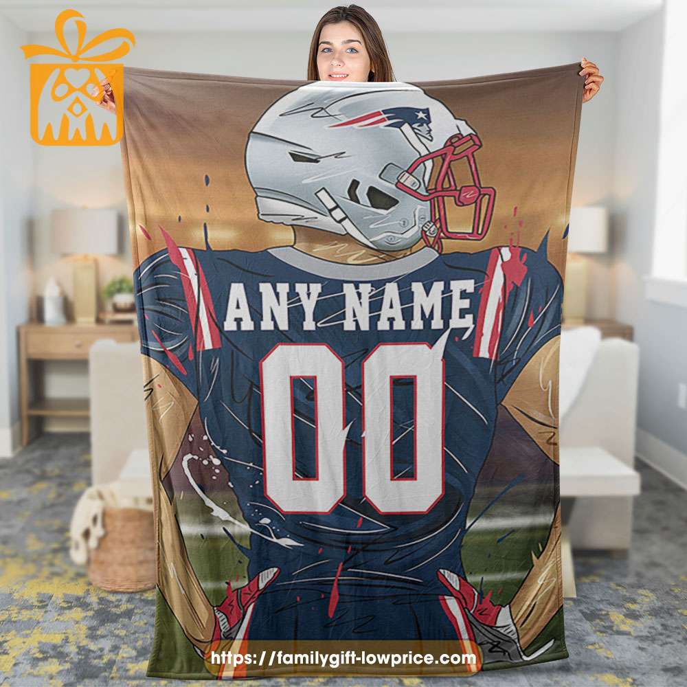 New England Patriots Blanket - Personalized NFL Blanket with Custom Name & Number | Unique Fan Gift