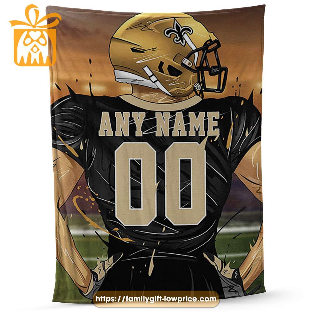 New Orleans Saints Blanket - Personalized NFL Blanket with Custom Name & Number | Unique Fan Gift
