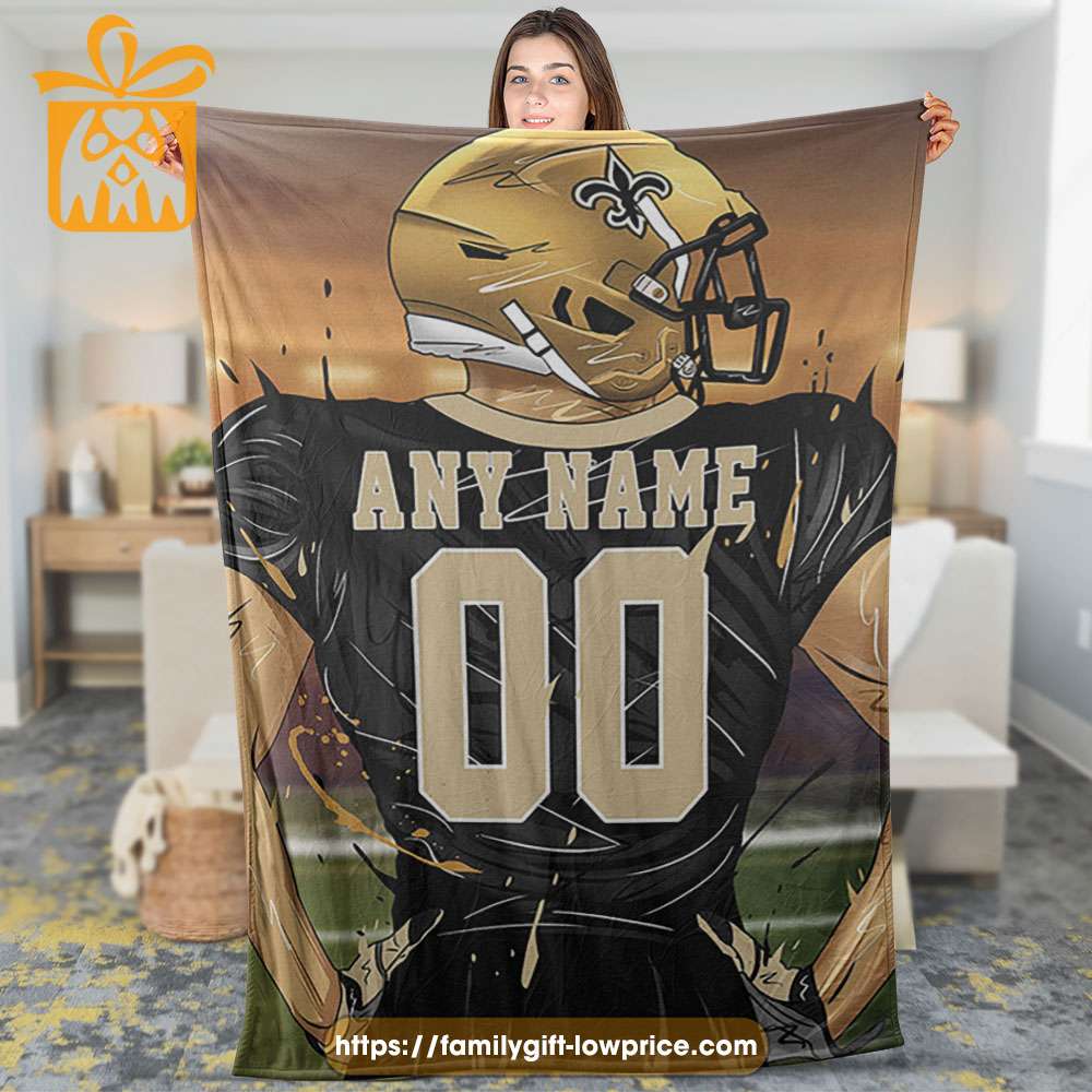 New Orleans Saints Blanket - Personalized NFL Blanket with Custom Name & Number | Unique Fan Gift