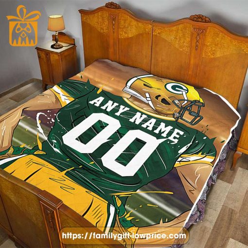 Custom Green Bay Packers Blanket – Personalized NFL Jersey Blanket with Name & Number for Packers Fans