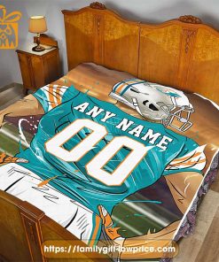 Miami Dolphins Blanket – Personalized NFL Blanket with Custom Name & Number | Unique Fan Gift