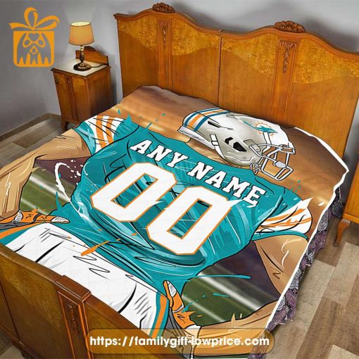 Custom Miami Dolphins Blanket – Personalized NFL Name & Number Gift