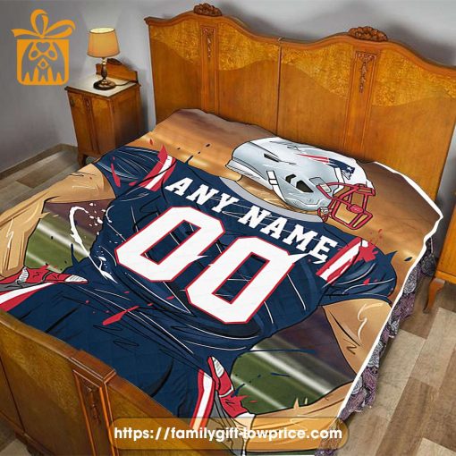 Custom New England Patriots Blanket – Personalized NFL Name & Number Gift