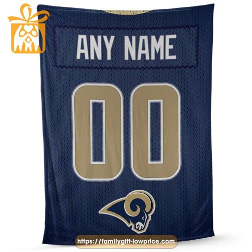 Los Angeles Rams Jersey-Inspired NFL Blanket – Customizable with Names & Number – Perfect Personalized Blankets