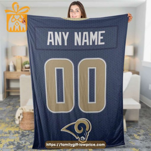 Los Angeles Rams Jersey-Inspired NFL Blanket – Customizable with Names & Number – Perfect Personalized Blankets