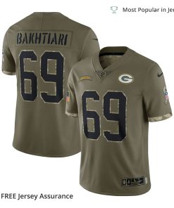 Nike Men’s David Bakhtiari Jersey – Green Bay Packers Olive 2022 Salute To Service Limited