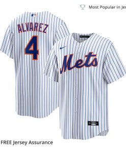 Nike Men’s Francisco Alvarez Jersey – New York Mets White Replica Player