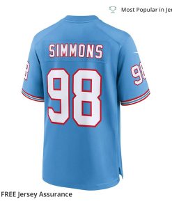 Nike Mens Jeffery Simmons Jersey Tennessee Titans Light Blue Oilers Throwback Alternate Game Player