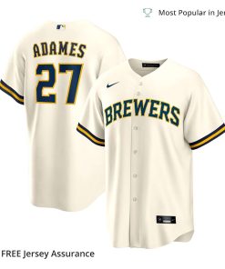 Nike Men’s Willy Adames Jersey – Milwaukee Brewers White Replica Player