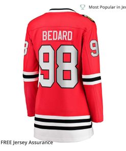 Womens Connor Bedard Blackhawks Jersey 2023 NHL Draft Red Home Breakaway Player 2