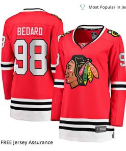 Womens Connor Bedard Blackhawks Jersey 2023 NHL Draft Red Home Breakaway Player