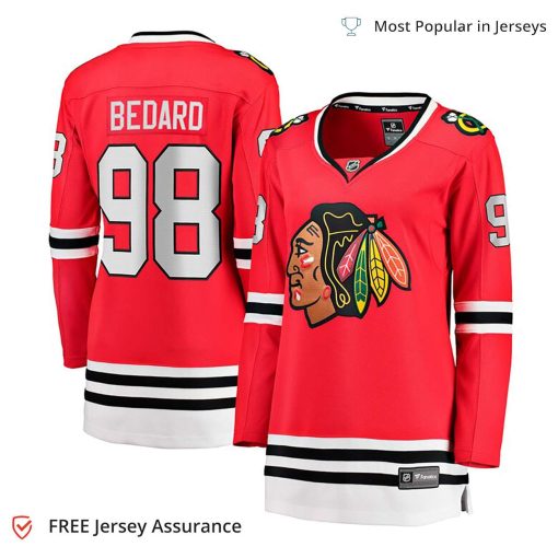 Women’s Connor Bedard Blackhawks Jersey – 2023 NHL Draft Red Home Breakaway Player