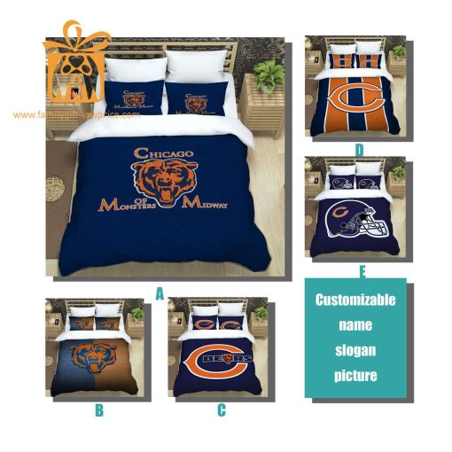 Chicago Bears Bed Sheets NFL Set, Custom Cute Bed Sets with Name & Number, Chicago Bears Gifts