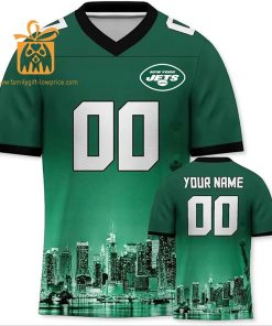 Custom Football Jersey for New York Jets Fans – Personalize with Your Name & Number on a Cityscape Shirt – Perfect Gift for Men & Women