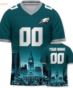 Custom Football Jersey for Philadelphia Eagles Fans Personalize with Your Name Number on a Cityscape Shirt Perfect Gift for Men Women 1