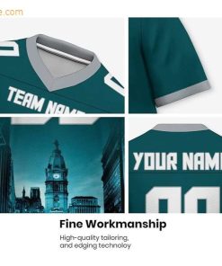 Custom Football Jersey for Philadelphia Eagles Fans Personalize with Your Name Number on a Cityscape Shirt Perfect Gift for Men Women 2