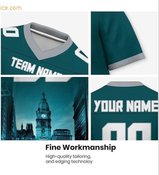 Custom Football Jersey for Philadelphia Eagles Fans – Personalize with Your Name & Number on a Cityscape Shirt – Perfect Gift for Men & Women