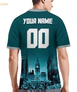 Custom Football Jersey for Philadelphia Eagles Fans Personalize with Your Name Number on a Cityscape Shirt Perfect Gift for Men Women