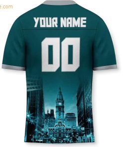 Custom Football Jersey for Philadelphia Eagles Fans Personalize with Your Name Number on a Cityscape Shirt Perfect Gift for Men Women 4