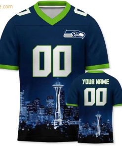 Custom Football Jersey for Seattle Seahawks Fans Personalize with Your Name Number on a Cityscape Shirt Perfect Gift for Men Women 1