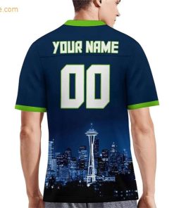 Custom Football Jersey for Seattle Seahawks Fans Personalize with Your Name Number on a Cityscape Shirt Perfect Gift for Men Women