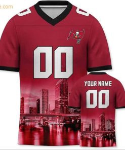 Custom Football Jersey for Tampa Bay Buccaneers Fans Personalize with Your Name Number on a Cityscape Shirt Perfect Gift for Men Women 1