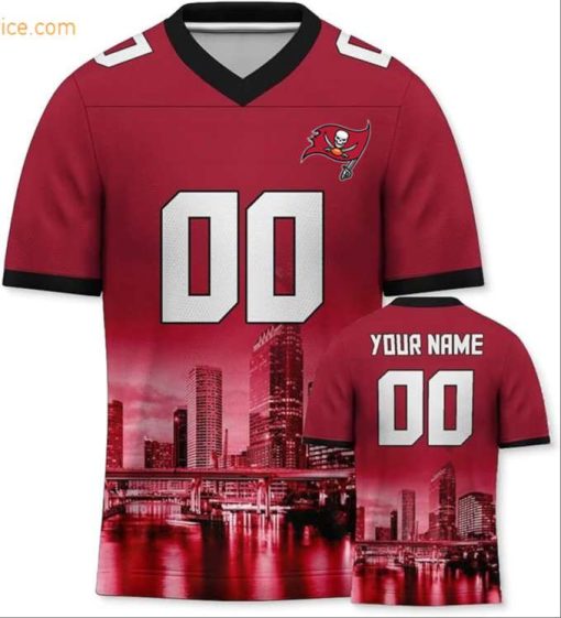 Custom Football Jersey for Tampa Bay Buccaneers Fans – Personalize with Your Name & Number on a Cityscape Shirt – Perfect Gift for Men & Women