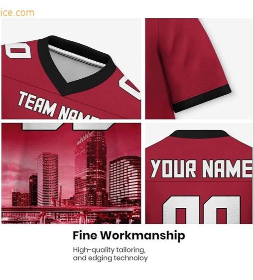 Custom Football Jersey for Tampa Bay Buccaneers Fans – Personalize with Your Name & Number on a Cityscape Shirt – Perfect Gift for Men & Women