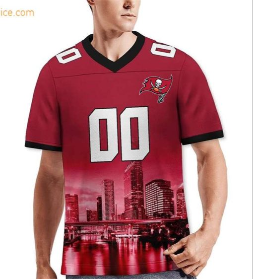 Custom Football Jersey for Tampa Bay Buccaneers Fans – Personalize with Your Name & Number on a Cityscape Shirt – Perfect Gift for Men & Women