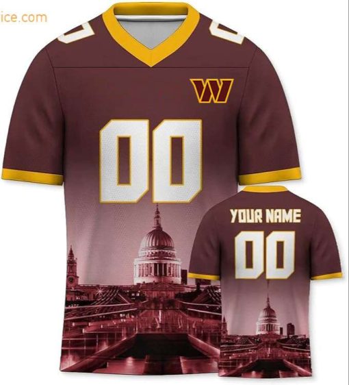 Custom Football Jersey for Washington Commanders Fans – Personalize with Your Name & Number on a Cityscape Shirt – Perfect Gift for Men & Women