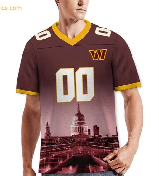 Custom Football Jersey for Washington Commanders Fans – Personalize with Your Name & Number on a Cityscape Shirt – Perfect Gift for Men & Women