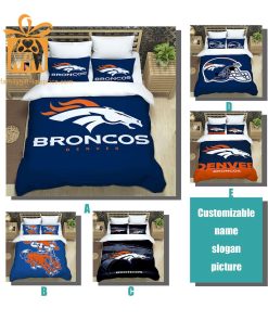 Denver Broncos Bedding Custom Cute Bed Sets with Name & Number, Gifts For A Broncos Fan