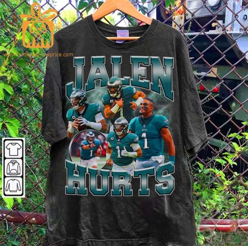 Jalen Hurts Retro TShirt – 90s Vintage NFL Shirts – Oversized American Football T-Shirt