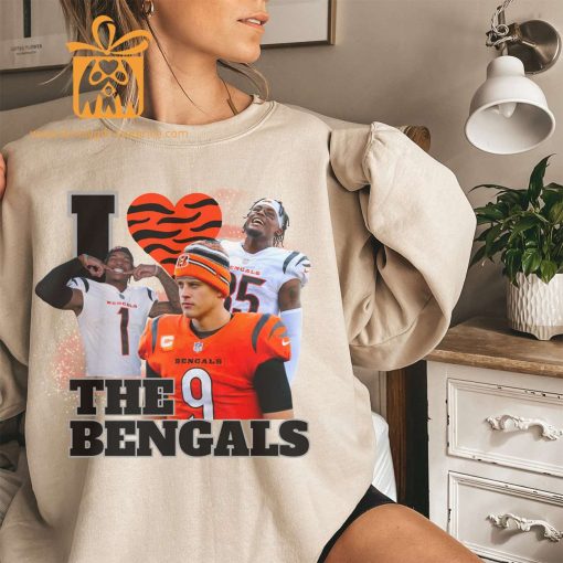 Joe Burrow & Jamarr Chase Love Bengals Sweatshirt – Tee Higgins NFL Cincinnati Gear – Bootleg ‘Joe Shiesty’ Fan Merchandise