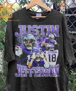 Justin Jefferson Minnesota T Shirt 90s Vintage Style American Sport Unisex Gift for Fans Retro Hoodie 3