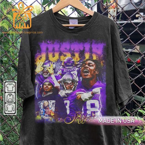 Justin Jefferson Minnesota Vikings Shirt – 90s Vintage Style – American Sport Unisex Gift for Fans – Retro Hoodie
