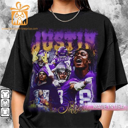 Justin Jefferson Minnesota Vikings Shirt – 90s Vintage Style – American Sport Unisex Gift for Fans – Retro Hoodie