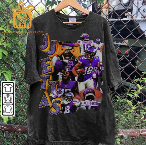 Justin Jefferson Retro TShirt – 90s Vintage NFL Shirts – Oversized American Football T-Shirt