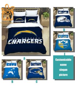 Los Angeles Chargers Bedding NFL Set, Custom Cute Bed Sets with Name & Number, Chargers Football Gifts