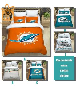 Miami Dolphins Bed Set, Custom Cute Bed Sets with Name & Number, Miami Dolphins Gifts for Him & Her