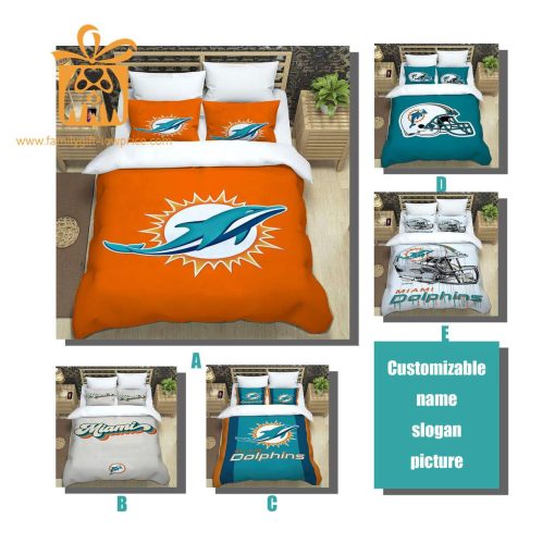 Miami Dolphins Bed Set, Custom Cute Bed Sets with Name & Number, Miami Dolphins Gifts for Him & Her