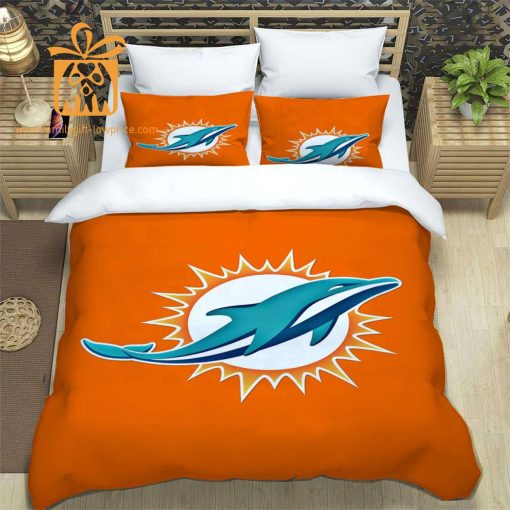 Miami Dolphins Bed Set, Custom Cute Bed Sets with Name & Number, Miami Dolphins Gifts for Him & Her