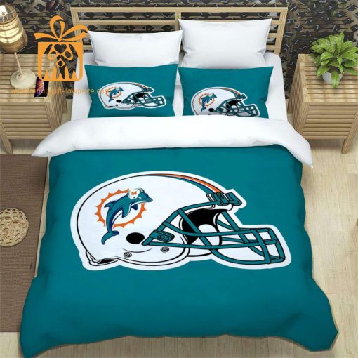 Miami Dolphins Bed Set, Custom Cute Bed Sets with Name & Number, Miami Dolphins Gifts for Him & Her