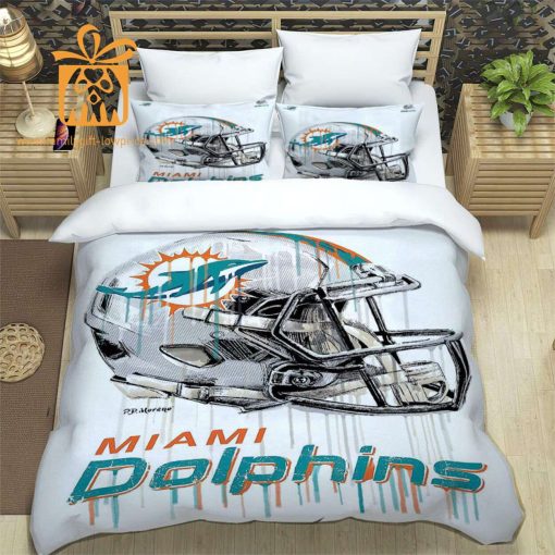 Miami Dolphins Bed Set, Custom Cute Bed Sets with Name & Number, Miami Dolphins Gifts for Him & Her