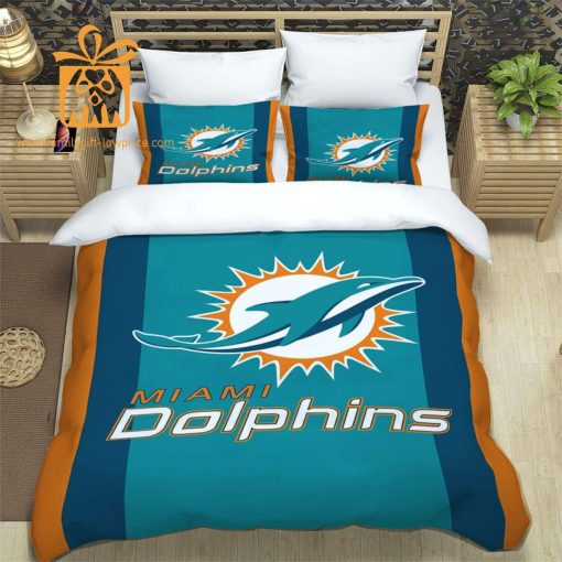 Miami Dolphins Bed Set, Custom Cute Bed Sets with Name & Number, Miami Dolphins Gifts for Him & Her