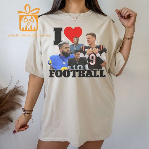 NFL All-Star ‘I Love Football’ T-Shirt – Vintage Joe Burrow, Jimmy Garoppolo, Odell Beckham Jr., & Jalen Hurts Fan Gear