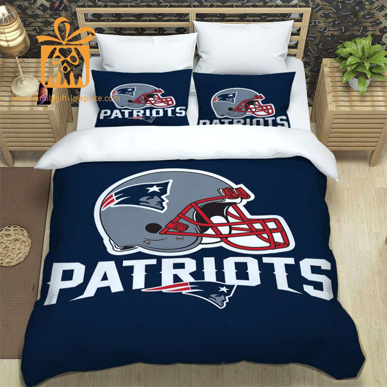 New England Patriots Bedding NFL Set, Custom Cute Bed Sets with Name & Number, Patriots Football Gifts