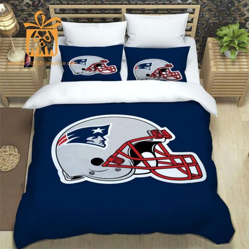 New England Patriots Bedding NFL Set, Custom Cute Bed Sets with Name & Number, Patriots Football Gifts